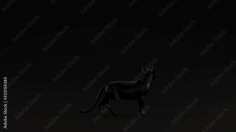 Fototapeta premium Black Cat Looking Pose Black Background 3d illustration 3d render