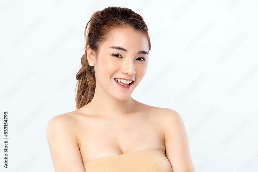 Beautiful Young Asian Woman with Clean Fresh Skin. Face care, Facial treatment, Cosmetology, beauty and healthy skin and cosmetic concept, woman beauty skin isolated on white background Beautiful Young Asian Woman with Clean Fresh Skin. Face care, Facial treatment, Cosmetology, beauty and healthy skin and cosmetic concept, woman beauty skin isolated on white background