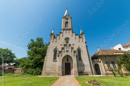 Novi Sad, Serbia - August 06, 2019: Reformed Christian Church in Novi Sad, Serbia. This religious building is also called Reformist-Calvinist church. Today’s building was built in 1865. © nedomacki