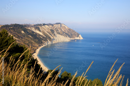 Ancona, Italy - January 1, 2019: View of  Mezzavalle beach, Riviera del Conero, Adriatic Sea, Ancona, Marche, Italy photo