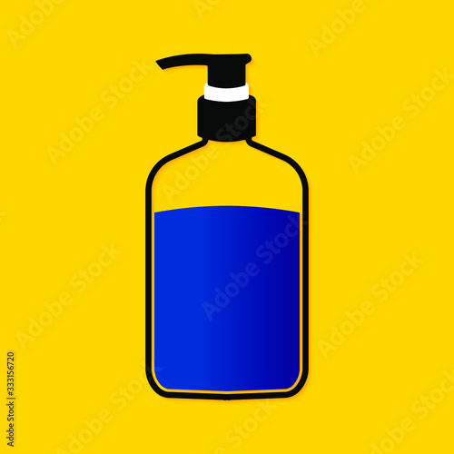 Vector Hand Sanitizer pump bottle icon design element illustration, washing gel, alcohol gel on yellow background.