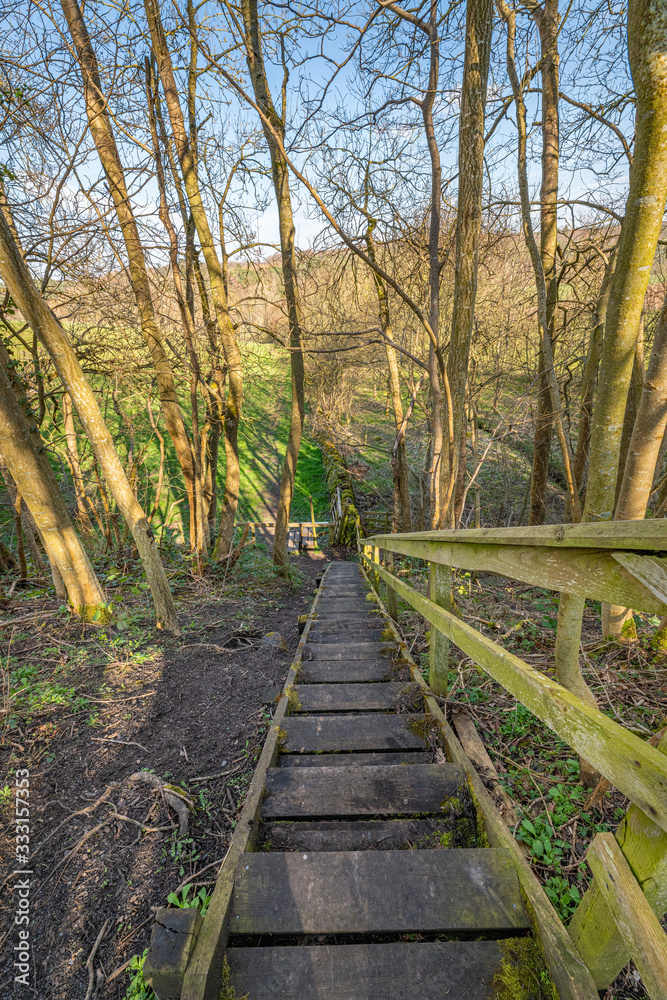 Wooden Steps on Four Borders Abbeys Way Long Distance Footpath