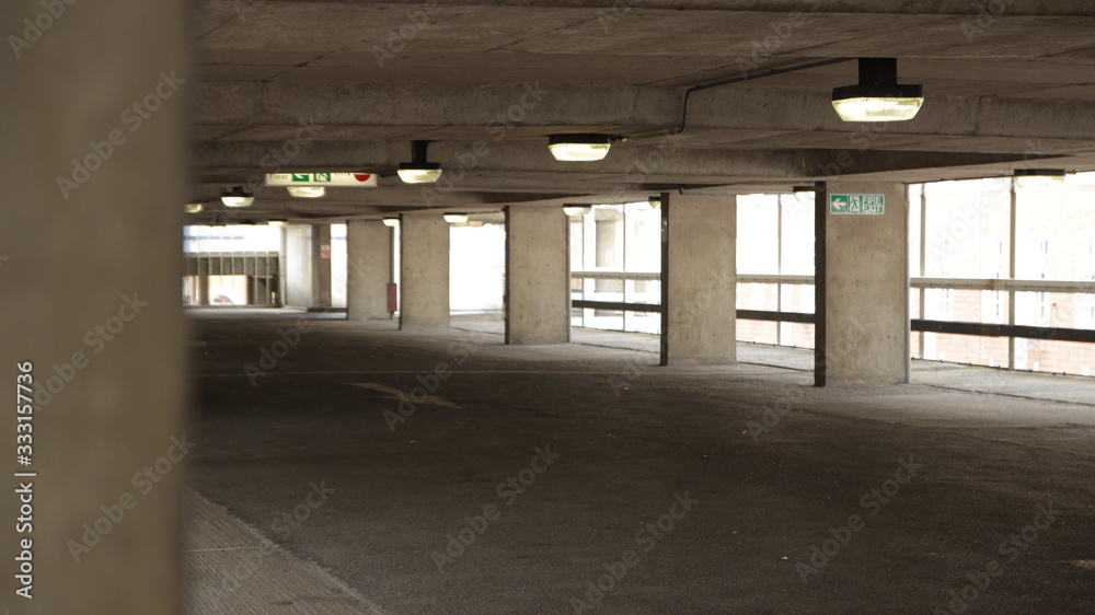 Parking Garage - Empty parking garage with signage 2