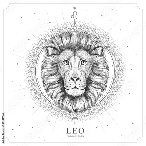 Photo Modern magic witchcraft card with astrology Leo zodiac sign