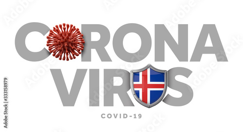 Iceland coronavirus concept with microbe and shield. 3D Render