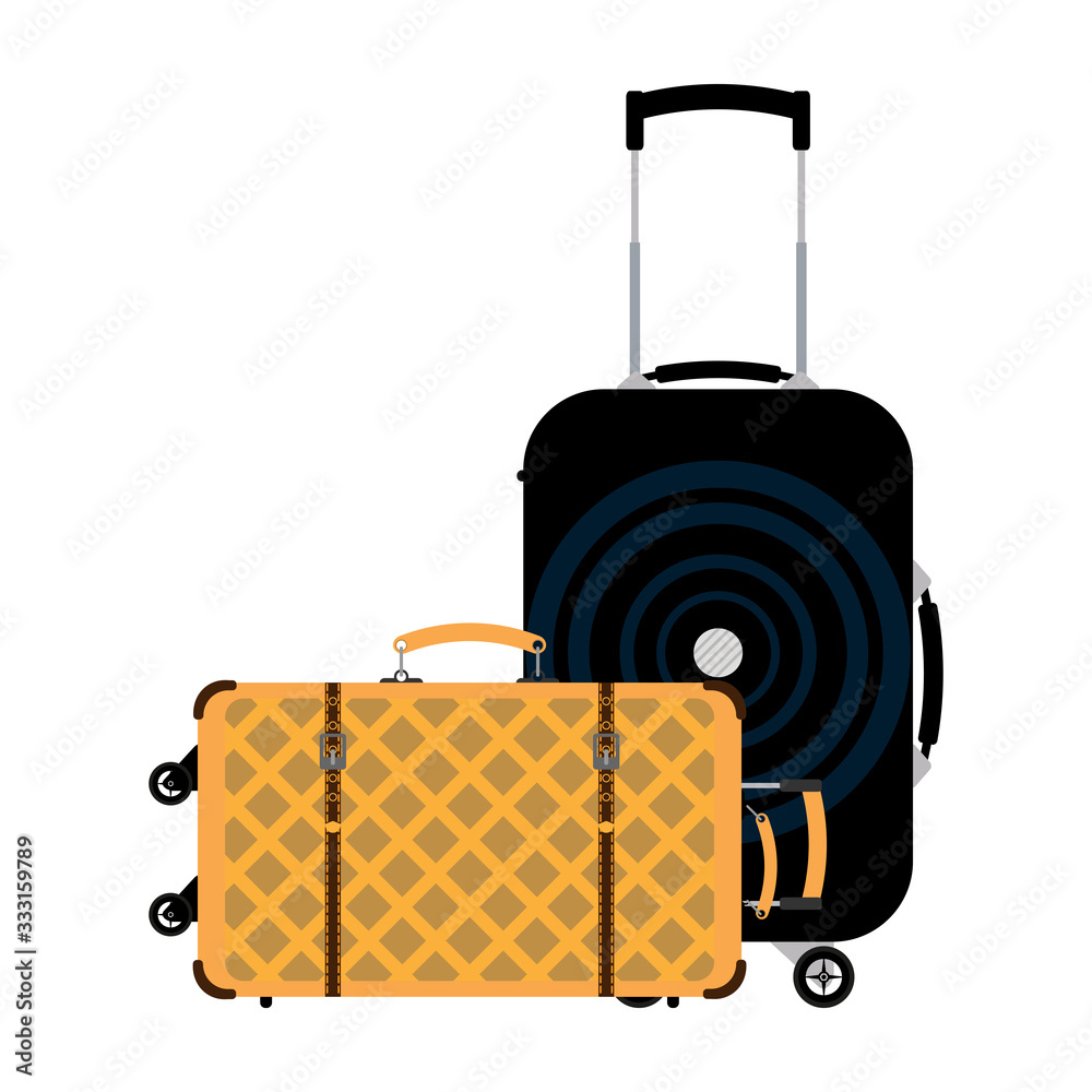 Fototapeta premium Two suitcases for traveling on wheels . Flat isolated vector illustration.