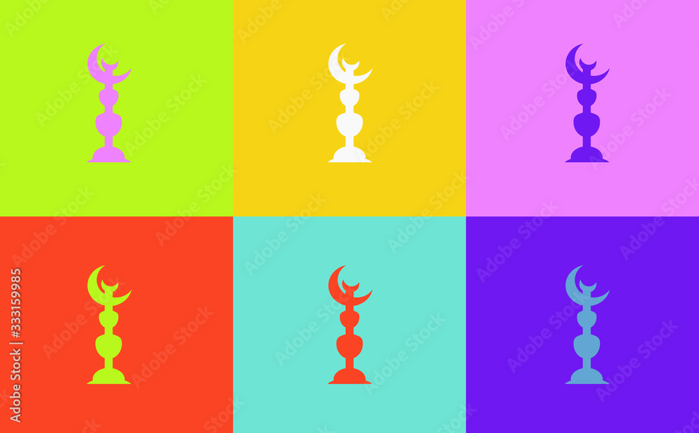 Pop art style islamic symbol vector pattern on multiple and repeated colorful psychedelic background. Pop art style islamic symbol vector pattern on multiple and repeated colorful psychedelic background.