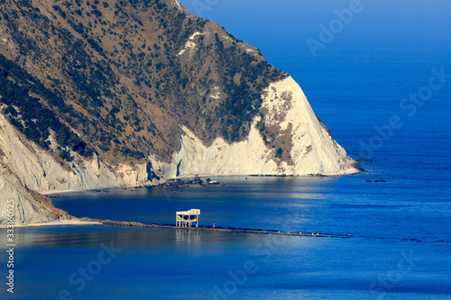 Ancona, Italy - January 1, 2019: View of  Mezzavalle beach, Riviera del Conero, Adriatic Sea, Ancona, Marche, Italy photo