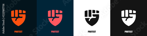Set of logos of protest. Fist stretched up. Badges of the revolution. Vector illustration photo