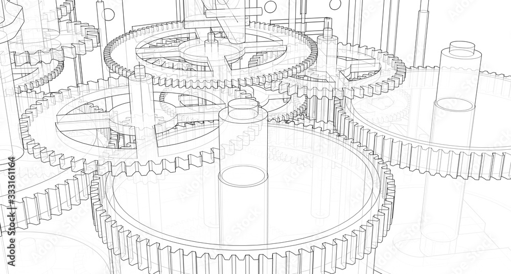 clockwork sketch mechanism 3d illustration Stock Illustration Adobe Stock