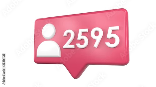 Social media icon. Concept Followers increasing notification. isolated on white background. 3D render with alpha matte
