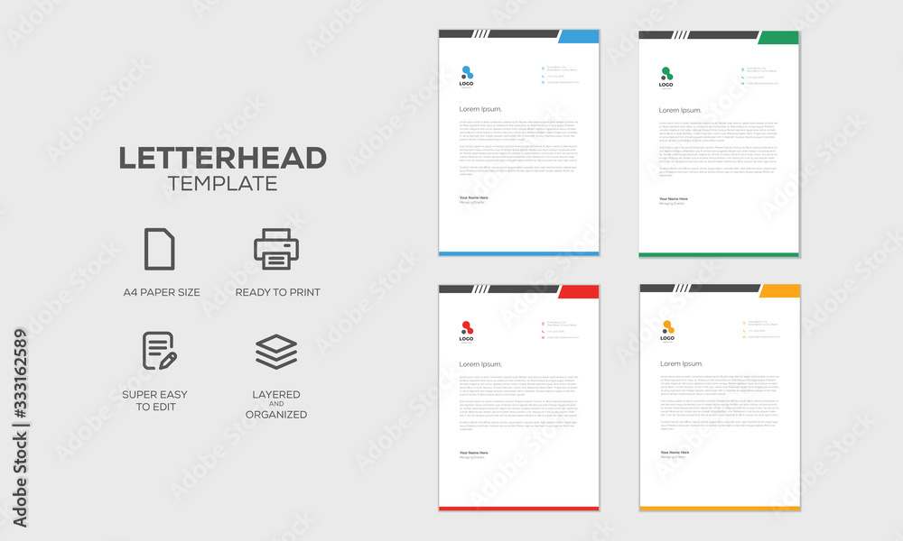 Corporate Letterhead Design Template print ready - red, green, yellow, blue