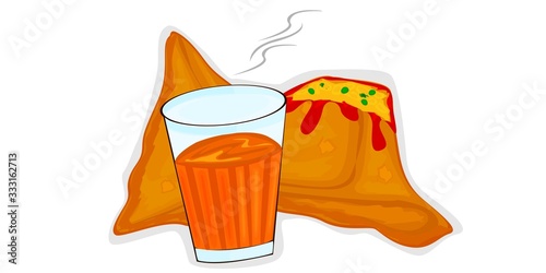 Tea with Samosa indian snacks Vector