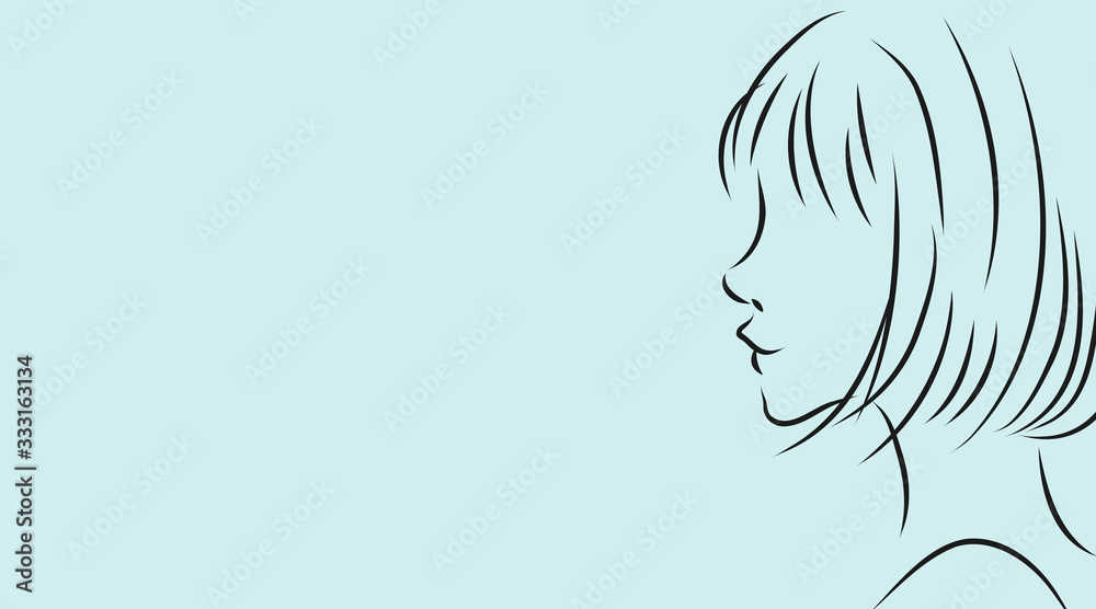 女性の横顔 水色背景のシンプルおしゃれイラスト Stock Illustration Adobe Stock