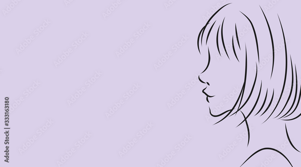 女性の横顔 パープル背景のシンプルおしゃれイラスト Stock イラスト Adobe Stock