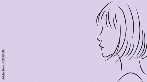 女性の横顔。パープル背景のシンプルおしゃれイラスト