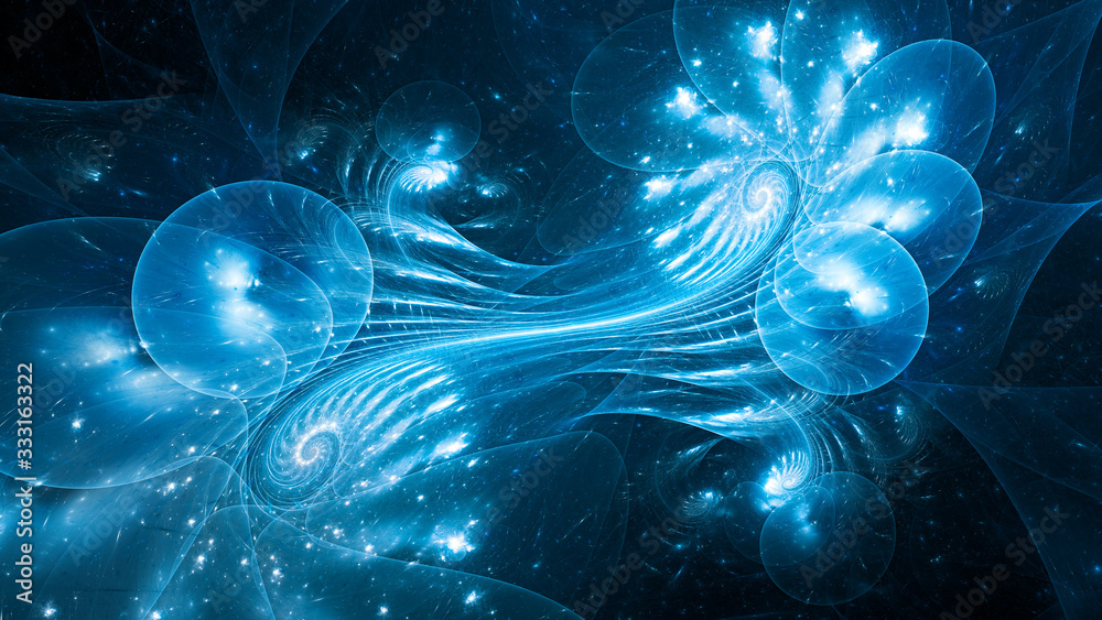 Foto Blue glowing spiral correlated quantums abstract background