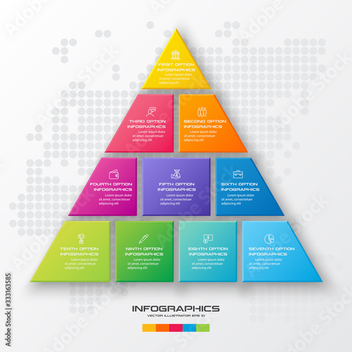 Business concept design with triangle and 10 options,Infographic template can be used for presentation,Vector illustration.
