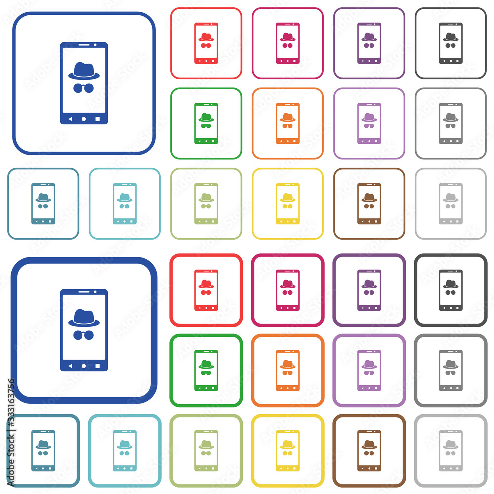 Mobile incognito outlined flat color icons Mobile incognito outlined flat color icons