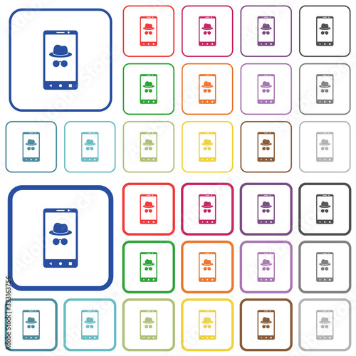 Mobile incognito outlined flat color icons