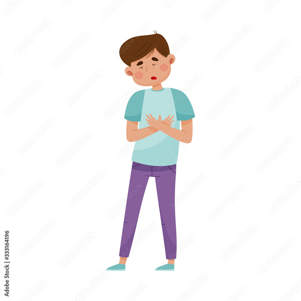 Young Man Suffering from Coronavirus Symptom Like Respiratory Difficulty Vector Illustration Young Man Suffering from Coronavirus Symptom Like Respiratory Difficulty Vector Illustration