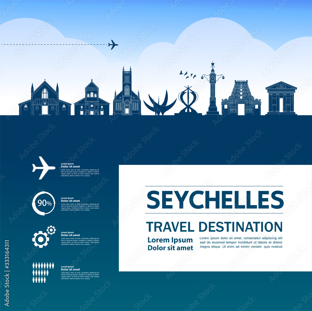 Seychelles travel destination grand vector illustration. 