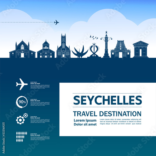 Seychelles travel destination grand vector illustration. 