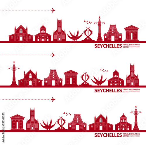 Seychelles travel destination grand vector illustration. 