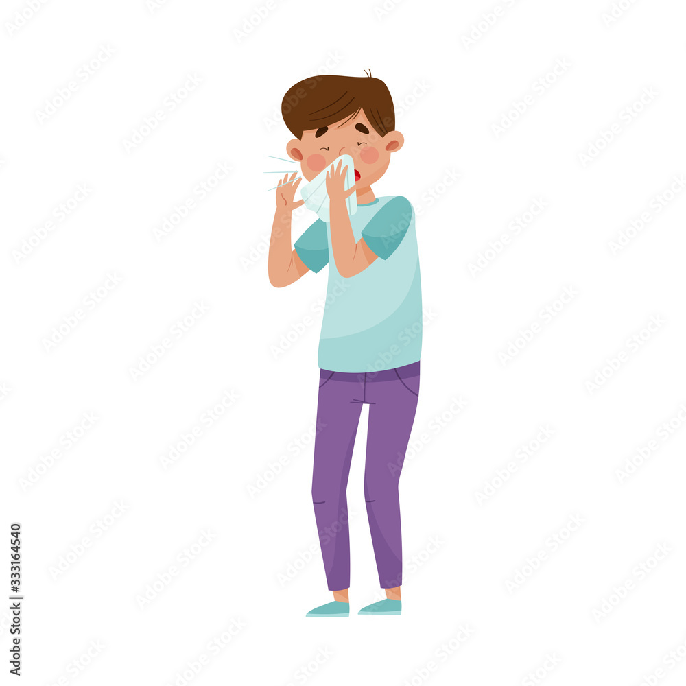 Young Man Suffering from Virus Symptom Like Sneezing Vector Illustration Young Man Suffering from Virus Symptom Like Sneezing Vector Illustration