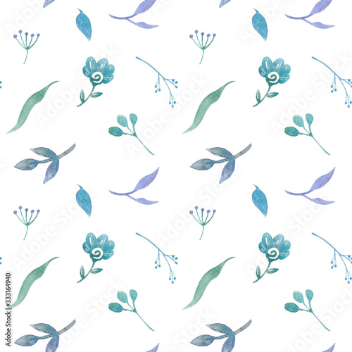 Seamless Floral Pattern, Pattern With Flowers,Herbs, Berries. Watercolor Pattern. Hand drawn illustrations