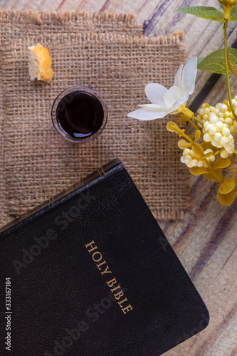 Taking communion and Lord Supper concept with Holy Bible