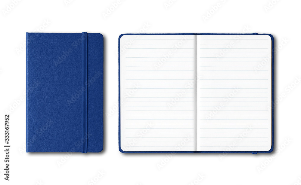 Marine blue closed and open lined notebooks isolated on white Marine blue closed and open lined notebooks isolated on white