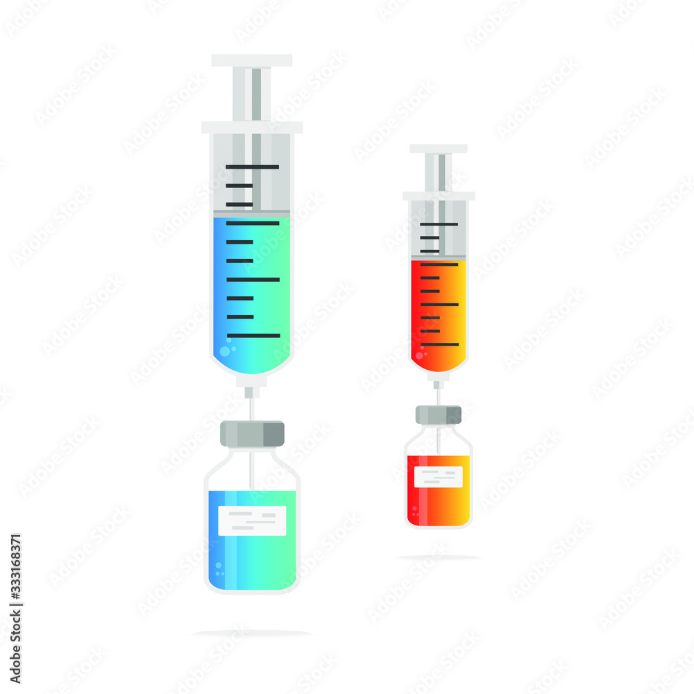 Syringe, injection and vial. Vaccine, medical, epidemic disease concept, isolated vector illustration Syringe, injection and vial. Vaccine, medical, epidemic disease concept, isolated vector illustration