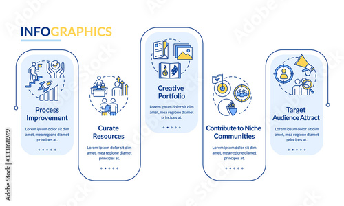 Process management vector infographic template. Project overview presentation design elements. Data visualization with 5 steps. Process timeline chart. Workflow layout with linear icons