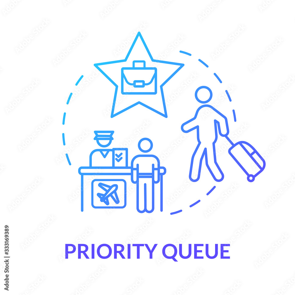 Priority queue concept icon. Luxury class flight idea thin line illustration. Passport control, access for VIP passengers. Vector isolated outline RGB color drawing