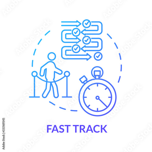 Airport fast track concept icon. Airline VIP pass, flight luxury class idea thin line illustration. Passport control queues avoiding. Vector isolated outline RGB color drawing