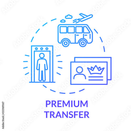 Premium transfer concept icon. Airline passenger luxury transport idea thin line illustration. Airport shuttle bus, VIP service. Vector isolated outline RGB color drawing