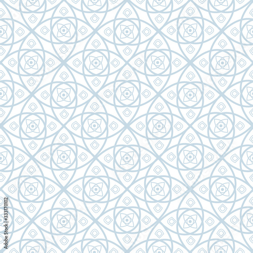 Geometric seamless pattern. Sky blue abstract geometric background. Vector illustration. Monochrome repeating texture. Elegant ornament. Modern design paper, wallpaper, textile, cover, print. Stock.
