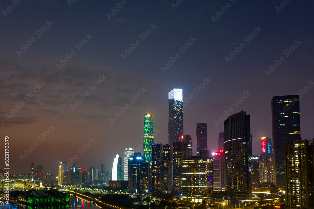 Aerial photography of night view of Guangzhou, Guangdong, China