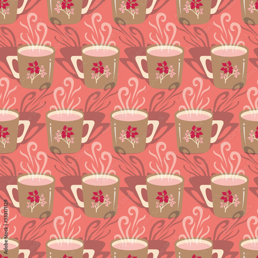 Steaming Coffee Mugs Vector Seamless Pattern Steaming Coffee Mugs Vector Seamless Pattern