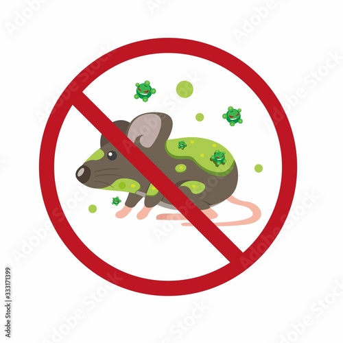 rat with virus transmision warning symbol, stop hantavirus infection disease in cartoon flat illustration vector isolated in white background photo