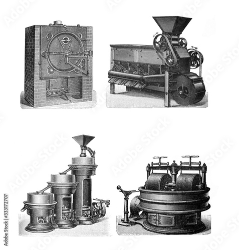 Fotografija Antique coffee roaster machine collage / Old Antique illustration from Brockhaus