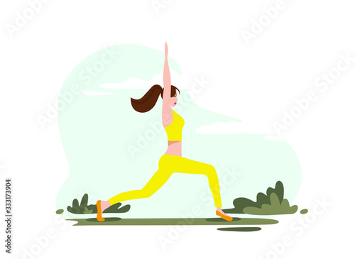girl trains in sports uniform, flat vector illustration of sports girl
