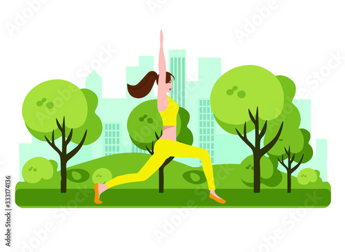 girl trains in sports uniform, flat vector illustration of sports girl