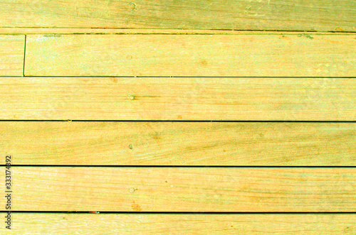 Bright yellow wooden backdrop, boards. yellow tinted wood. Fragment of fence, floor or wall of building made of wooden boards, place for text. Copy space.