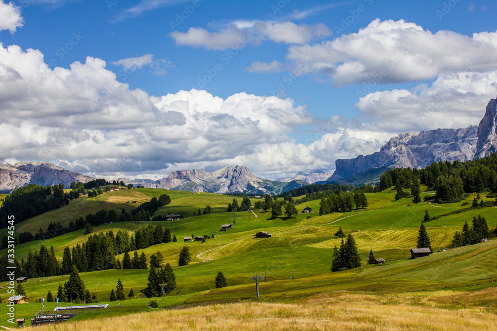 View of Alpe di Siusi (Seiser Alm) with Dolomites in the Background