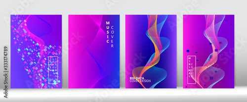 Abstract Computing Music Magazine Modern Covers Set. 3D Liquid Shapes Minimal Cover 