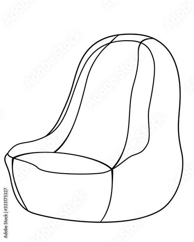 Armchair-bag - frameless furniture - a vector linear picture for coloring. Outline. Armchair - pear - upholstered furniture without frame. Hand drawing