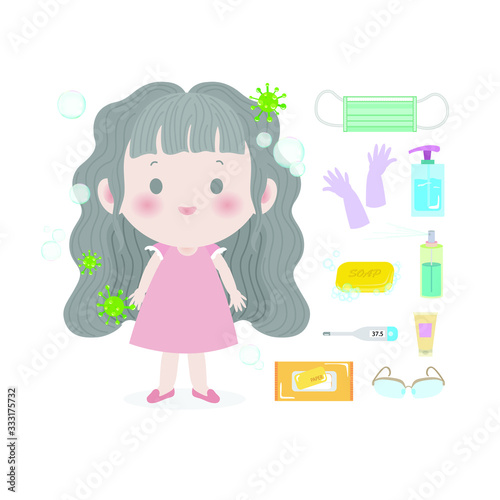 Vector of Little Girl who got COVID-19 concept of coronavirus COVID-19. Coronavirus disease a pandemic.