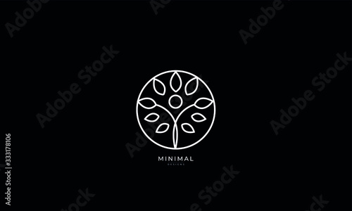 A line art icon logo of a health person with leaves and tree